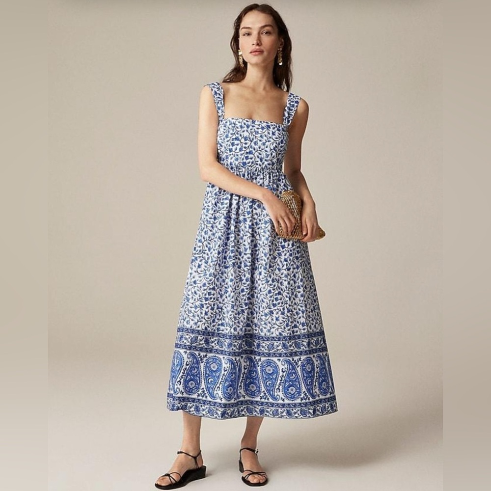 NWT JCREW
Squareneck Midi Dress in Bandana Block Print